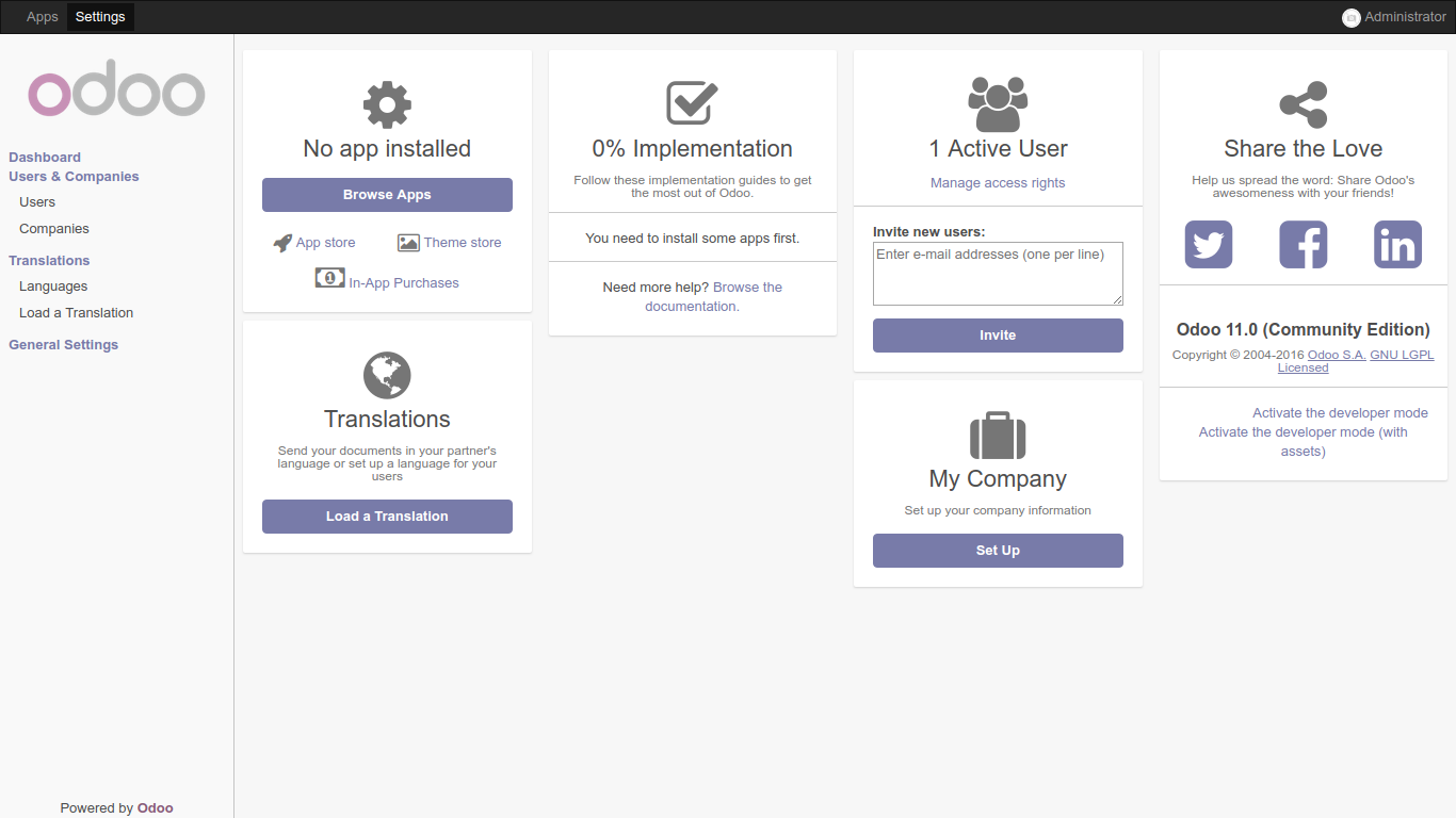 Odoo web dashboard