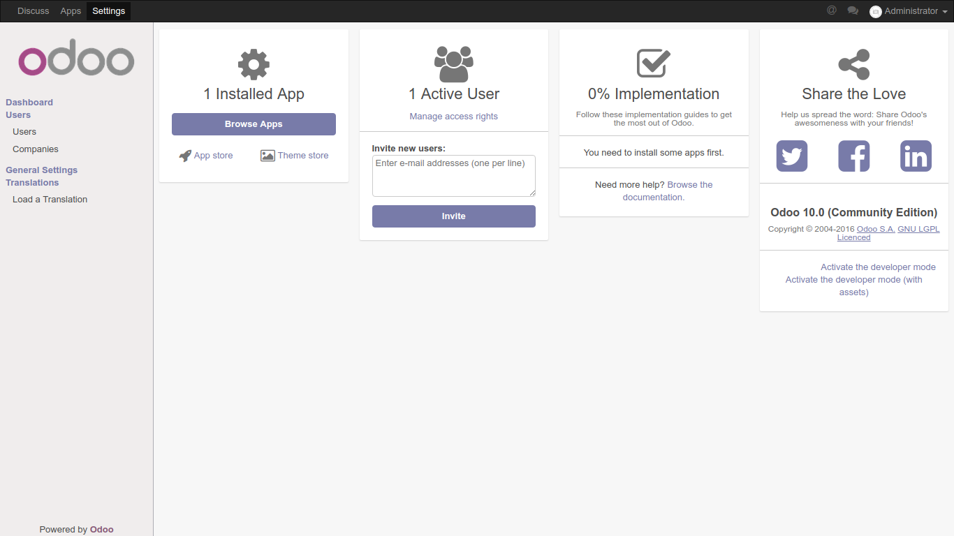 Odoo web dashboard