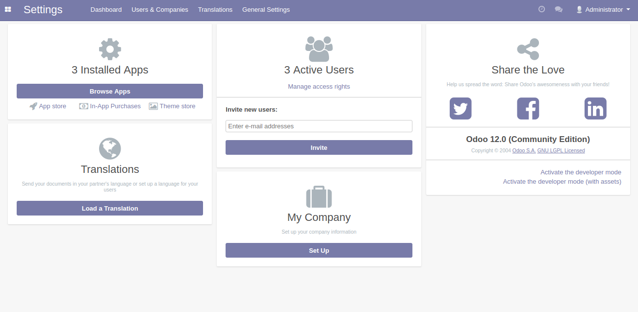 Odoo web dashboard