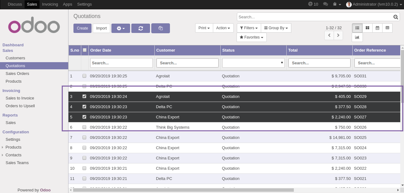 Selected record highlight