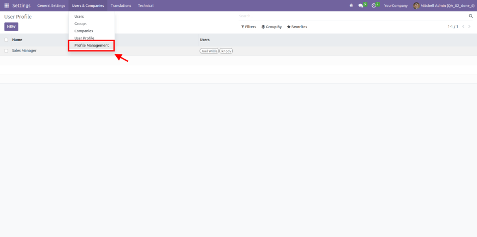 User profile management interface in Access Manager Ninja