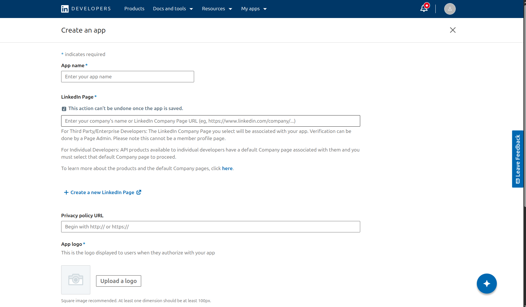 Create LinkedIn App, App Name and LinkedIn Page