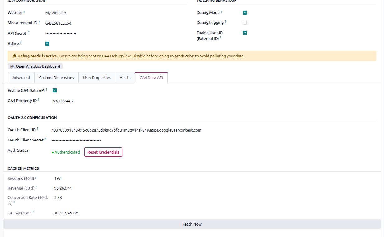 GA4 Data API cached metrics