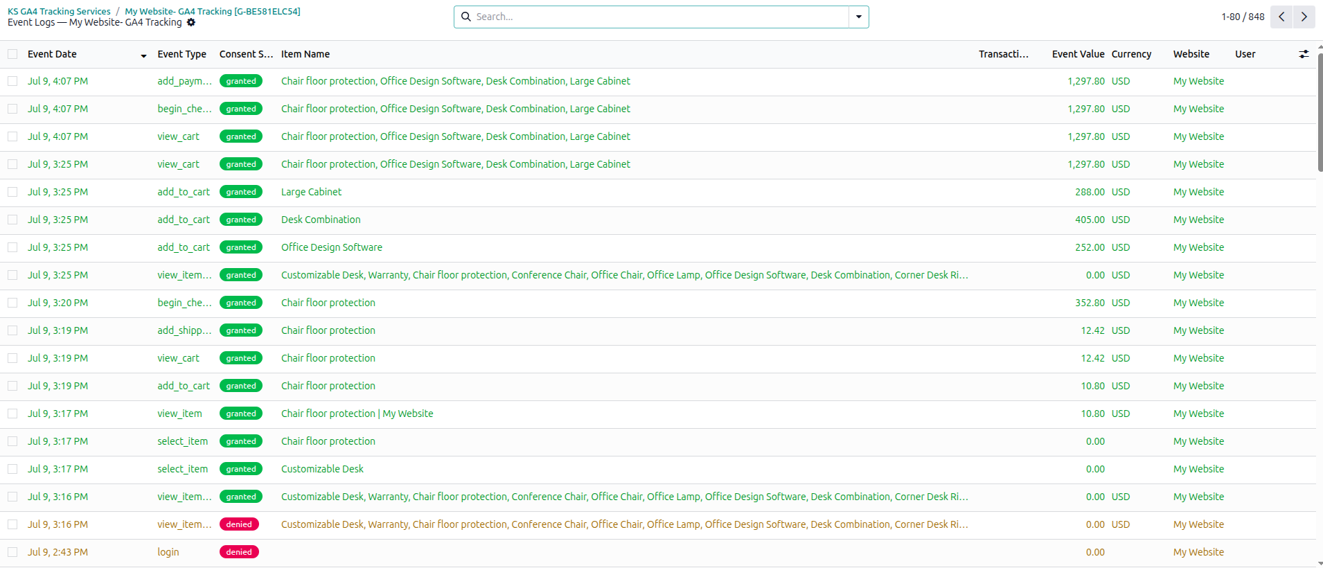 GA4 Event Logs in Odoo