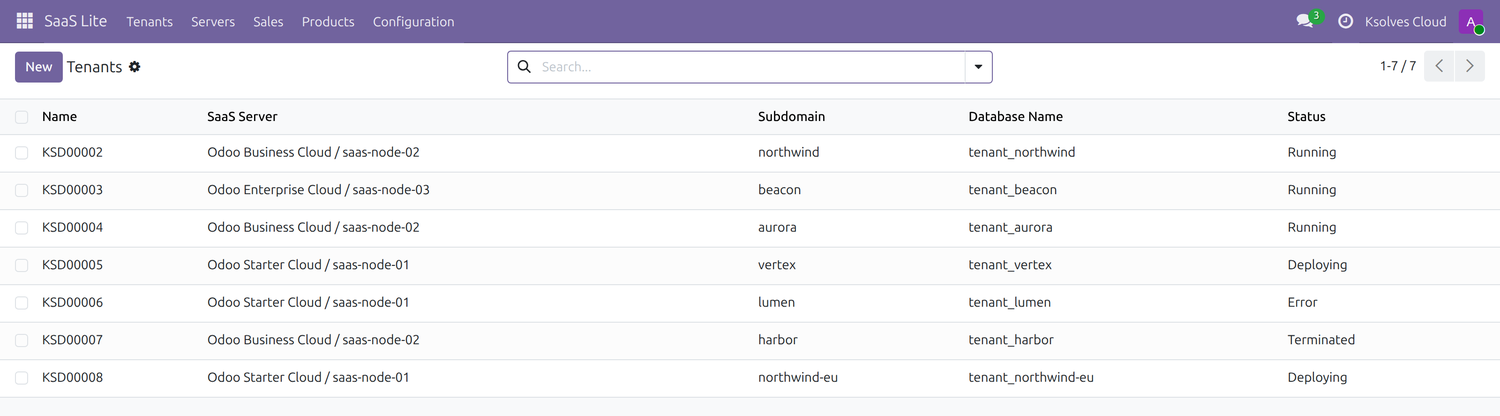 Back-office list of customer instances
