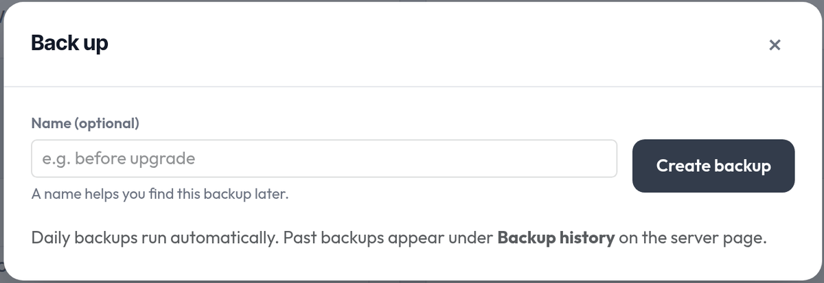 Back up now dialog