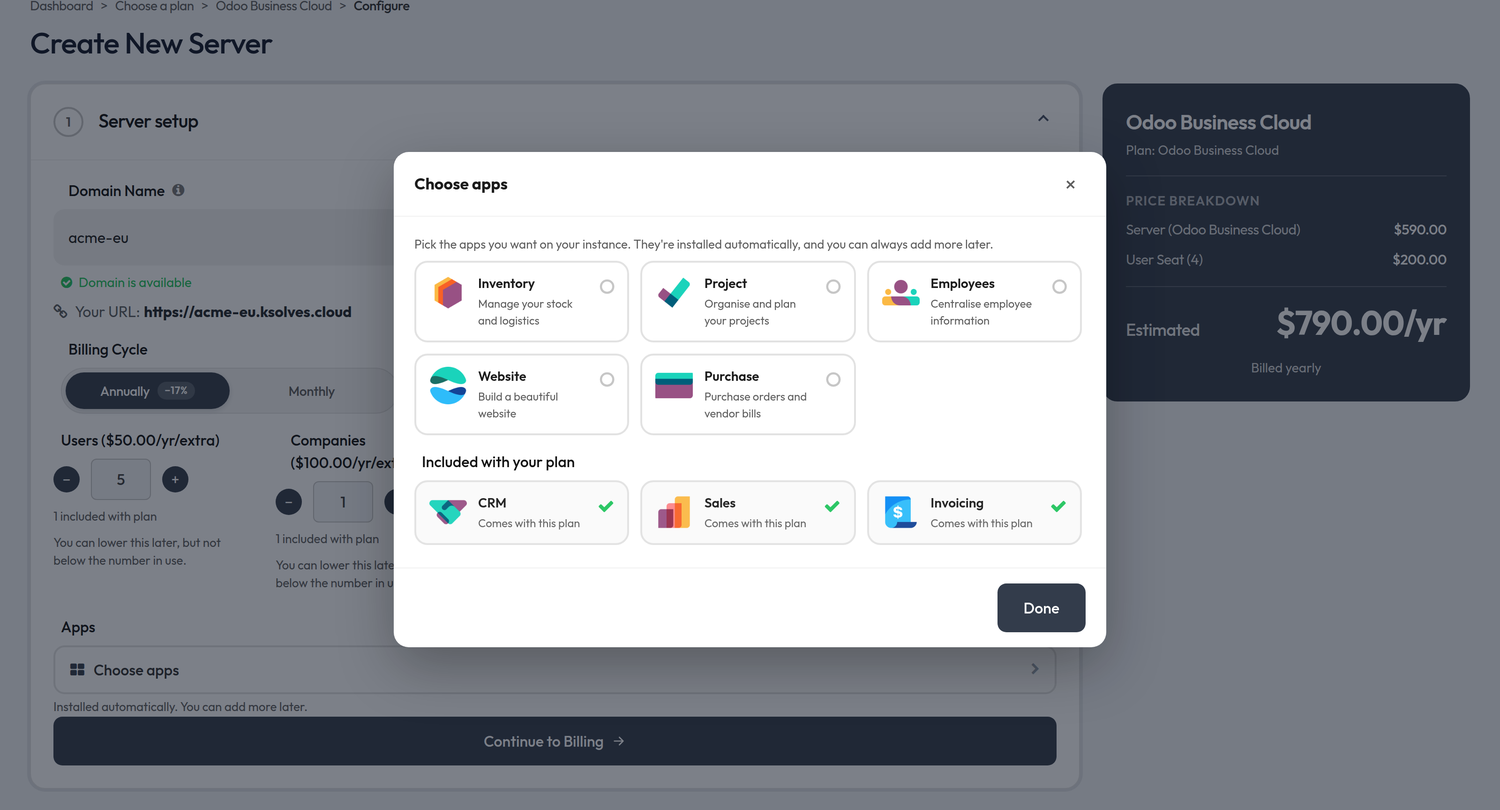 App picker at checkout