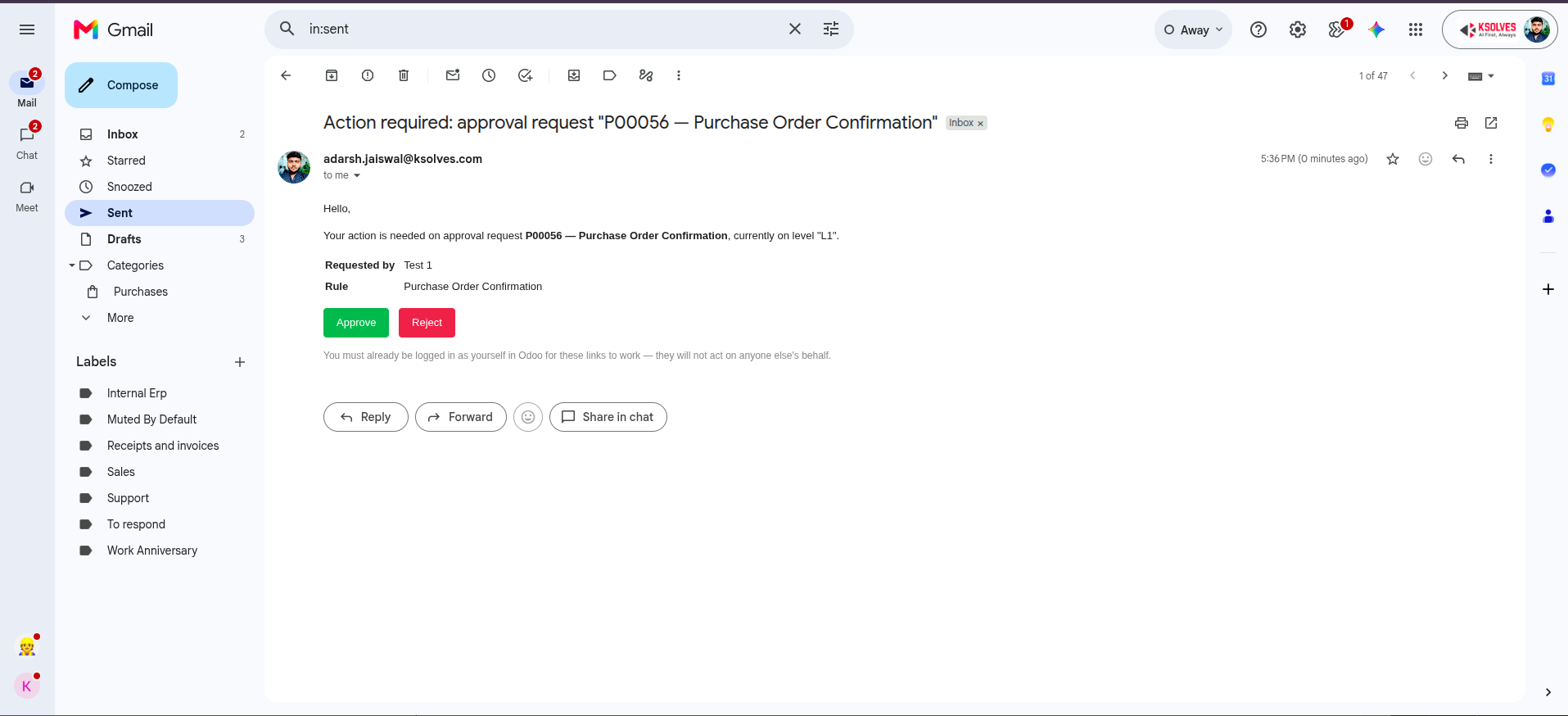 One-click email approve and reject