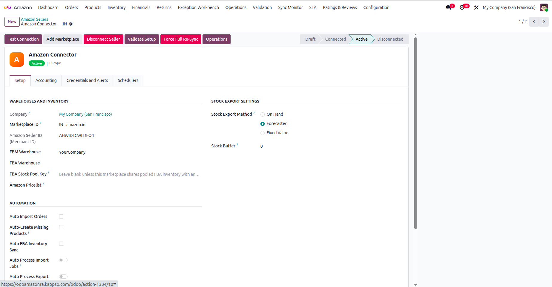 Amazon seller connection setup screen