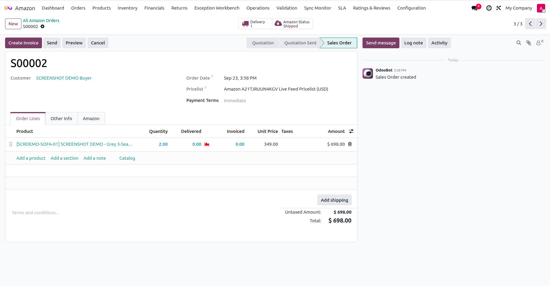 Amazon sale order detail inside Odoo