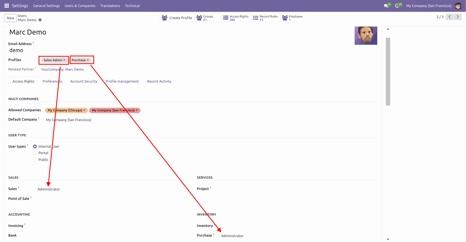 Hide menus and submenus from Odoo users with Access Manager Ninja